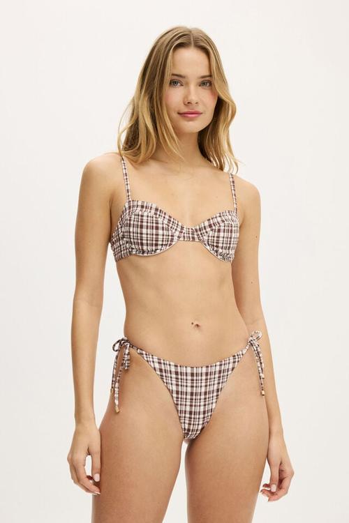 Thin Strap Balconette Bikini Top - Espresso Check