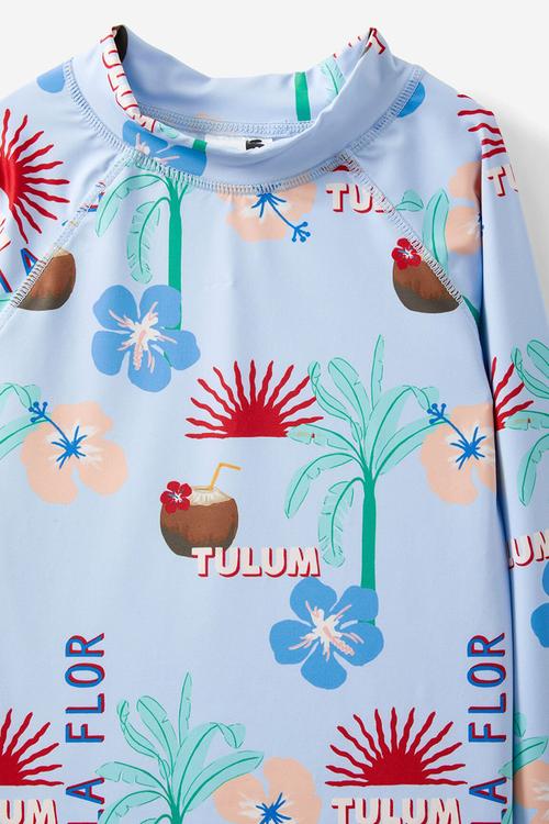 Flynn long sleeve raglan rash vest - dawn blue/tulum