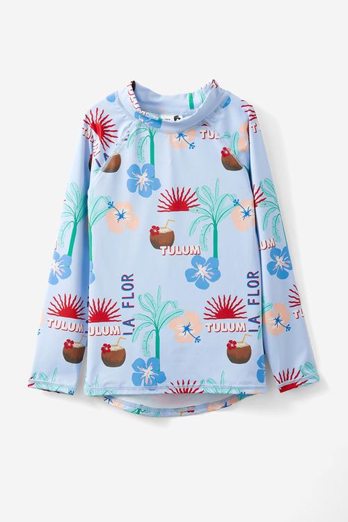 Flynn long sleeve raglan rash vest - dawn blue/tulum