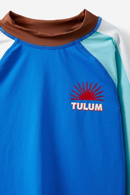 Flynn long sleeve raglan rash vest - harbour blue/splice/tulum