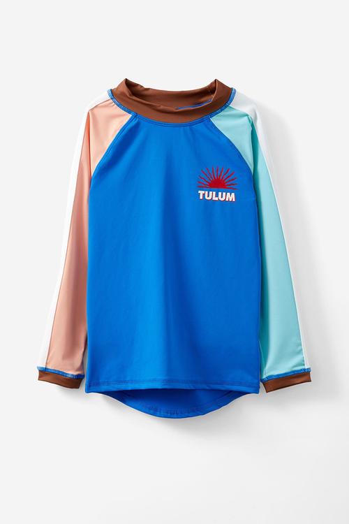 Flynn long sleeve raglan rash vest - harbour blue/splice/tulum