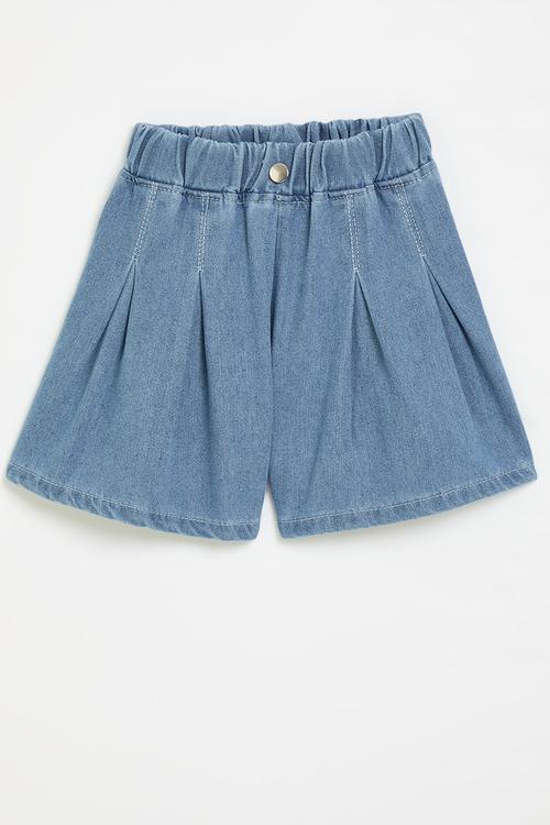 Pleated denim shorts - stonewash