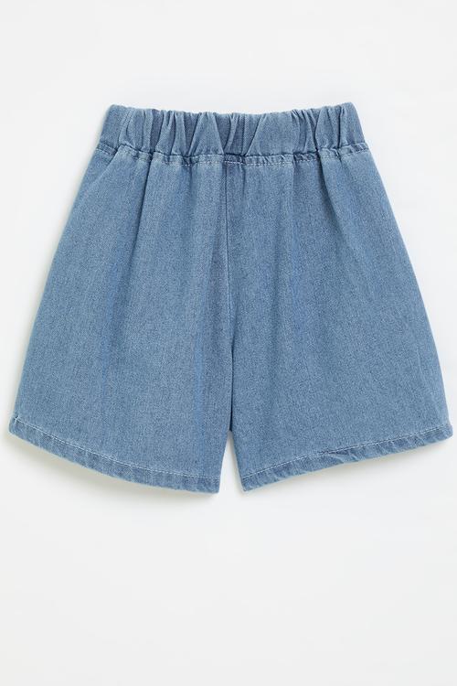 Pleated denim shorts - stonewash