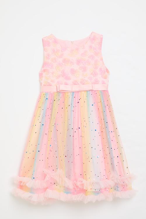 Heart applique bodice dress with celestial tulle skirt - multi