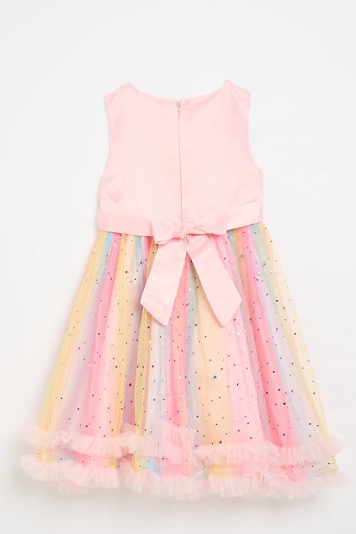 Heart applique bodice dress with celestial tulle skirt - multi