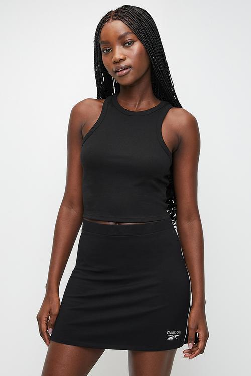 Brianna Flared Skirt With Foil Logo - Black