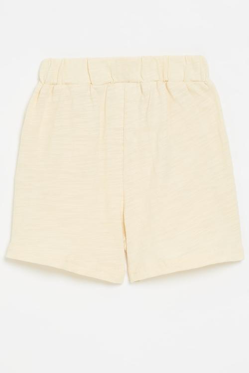 Elasticated waist shorts with decorative button closure - ecru
