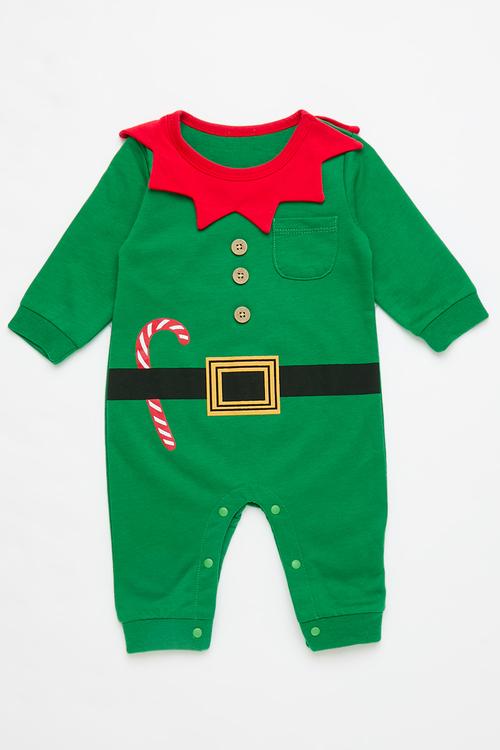Novelty elf playsuit & hat set - green