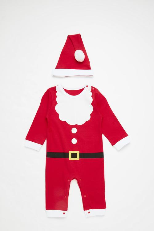 Novelty santa playsuit & hat set - red/white