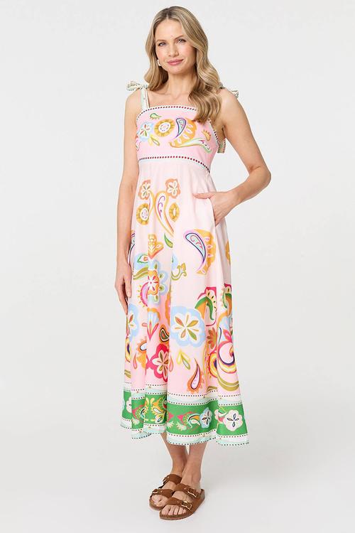 Strappy Midi Dress with paisley detail in print - Multi White