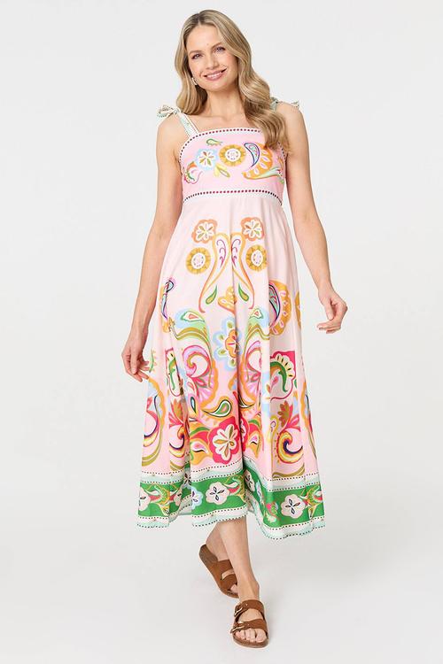 Strappy Midi Dress with paisley detail in print - Multi White