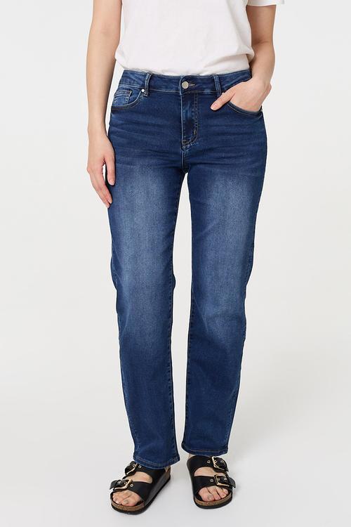 Mid Waist Straight Leg Comfort Denim Jean - Mid Denim