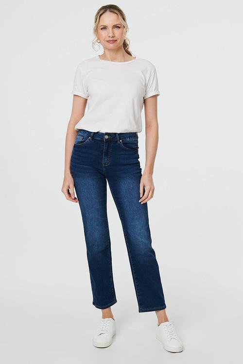 Mid Waist Straight Leg Comfort Denim Jean - Mid Denim