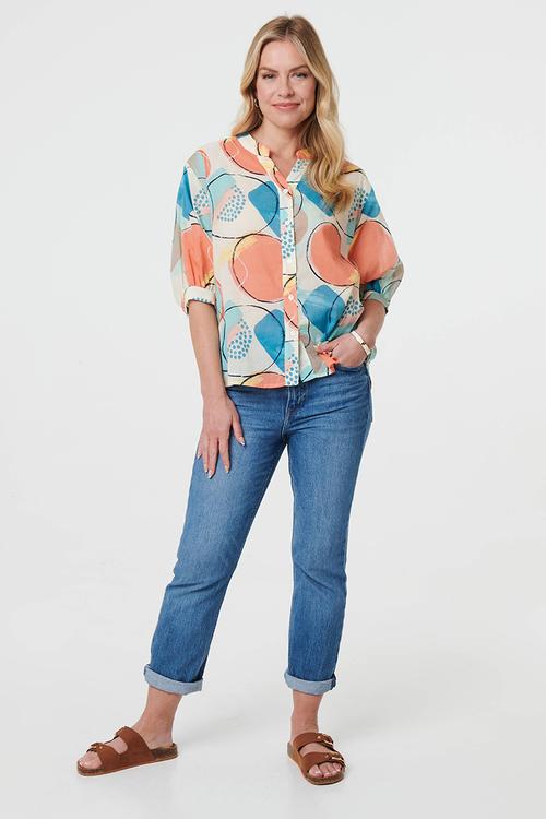 Oversized Batwing Blouse Hald Sleeve - Multi Orange
