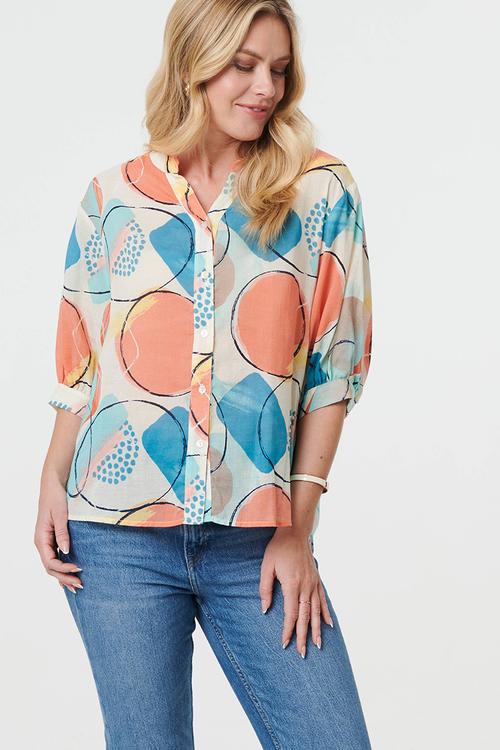 Oversized Batwing Blouse Hald Sleeve - Multi Orange