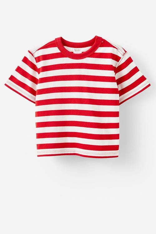 Bobbi short sleeve graphic tee -  vanilla/varsity red stripe