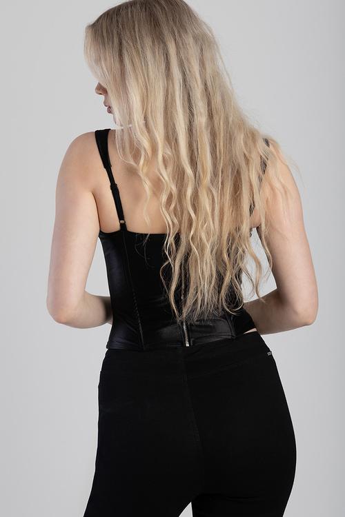 Corset Top With Cutouts And Bow Trim Details - Black