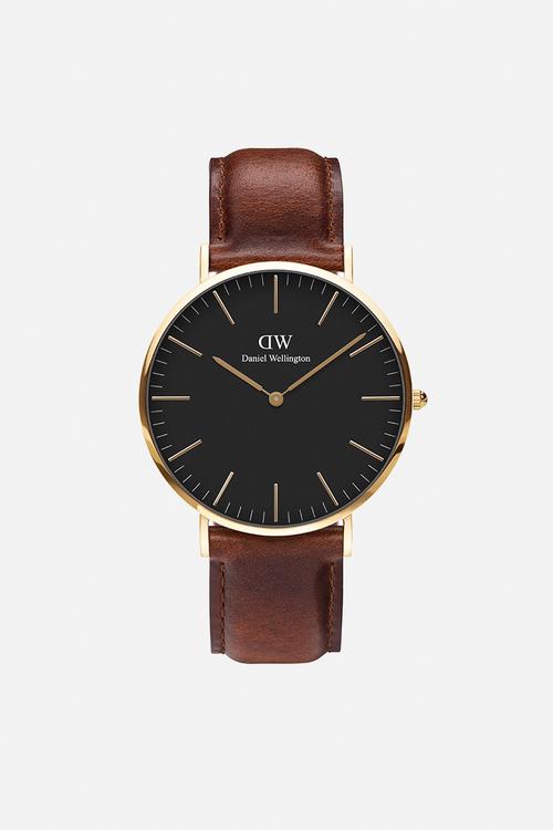 Classic 40 St Mawes Black Dial Watch - Brown Strap