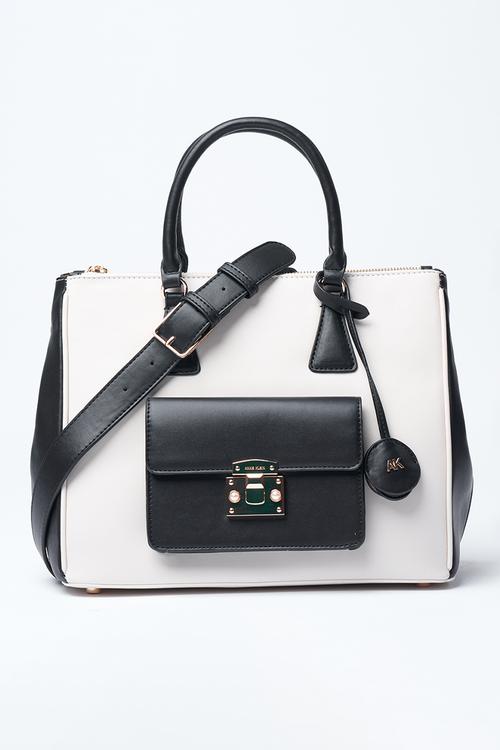 Exclusive Tote With Detachable Crossbody Strap Bag-Parchment/Black