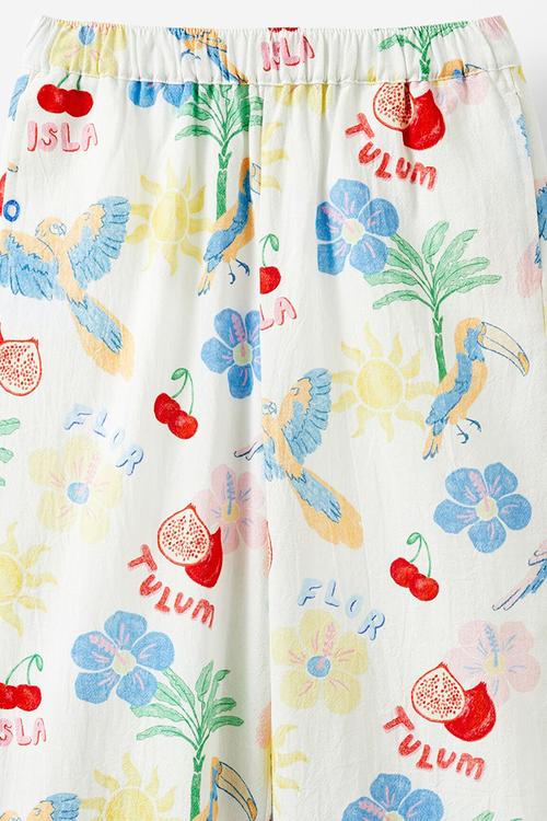Scarlette woven pants - dark vanilla/tropical birds