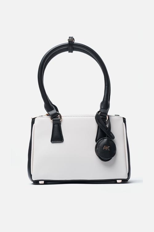 Exclusive Satchel With Detachable Crossbody Strap Bag-Parchment/Black