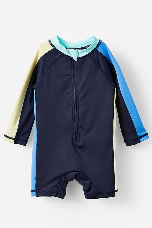 Cameron long sleeve swimsuit - navy ink/baby yellow/colourblock