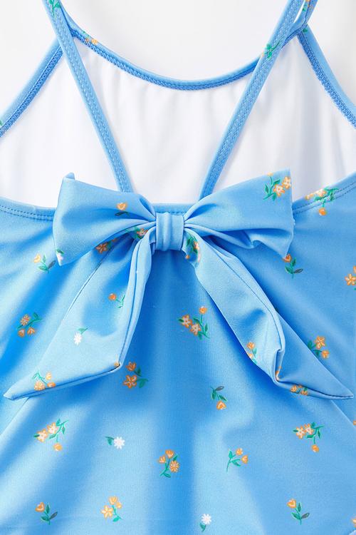 Renee bow one piece - deep sea blue/floral