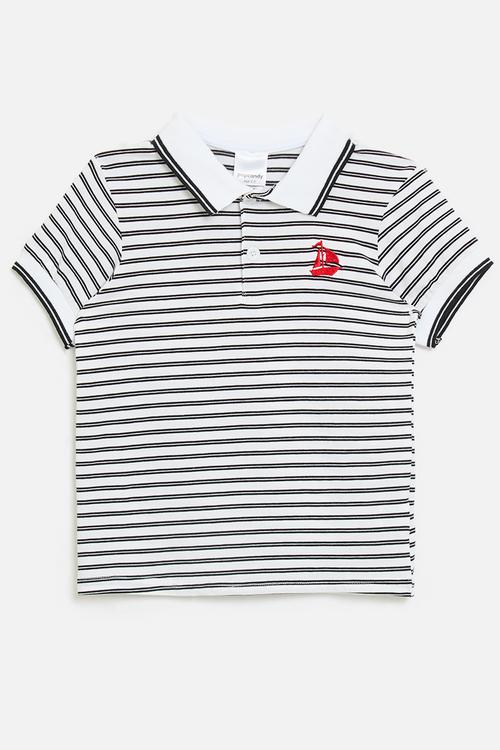 Striped golf shirt - white & black