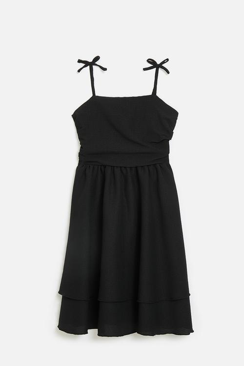 Shoulder tie strap dress - black