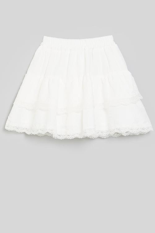 Tiered shorts with lace detail-white