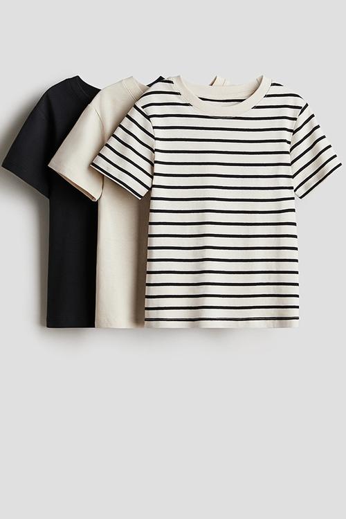 3 pack t-shirts - beige striped