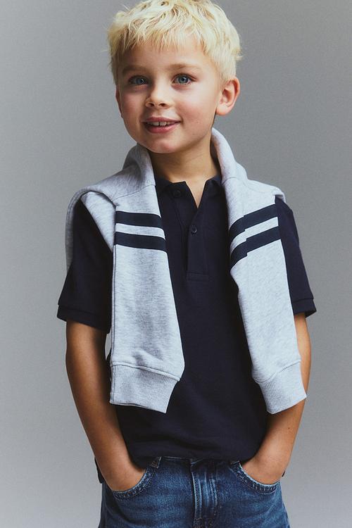 Cotton piqué polo shirt - navy blue