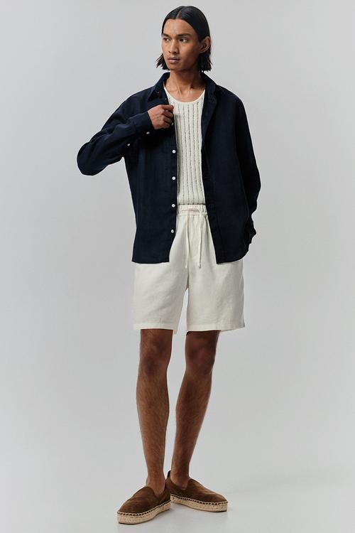 Relaxed fit linen-blend shorts - white