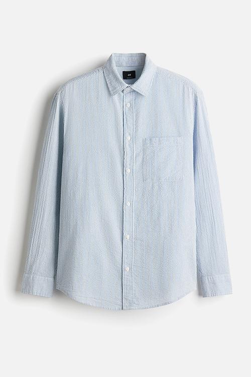 Loose fit seersucker shirt - light blue striped