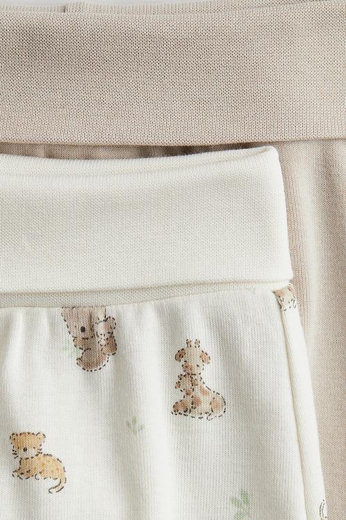 2-Pack foldover-waist trousers - light beige/animals 