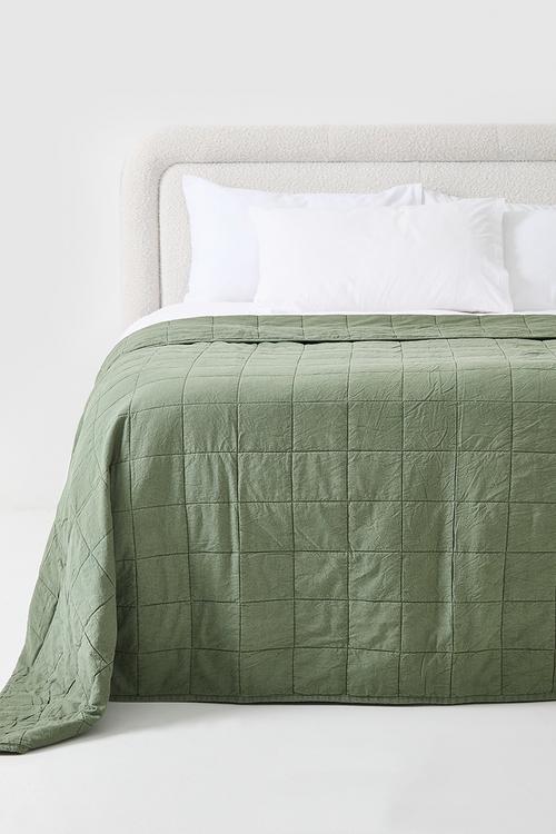 Cotton Stone Washed Quilt - Olive