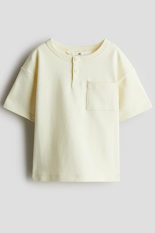 Textured henley top - light yellow
