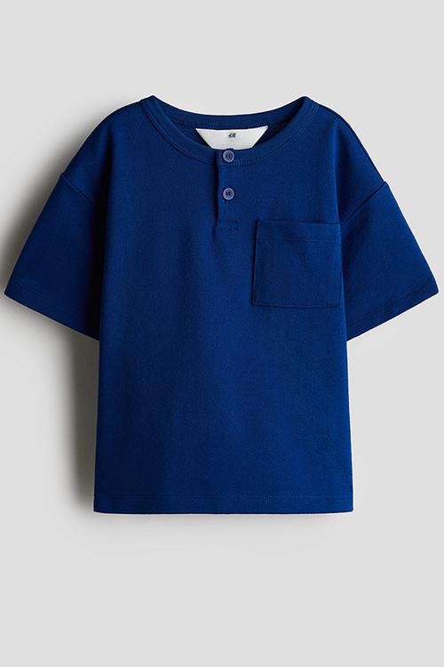 Textured henley top - bright blue