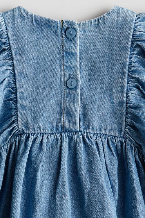 Embroidery-detail denim dress - denim blue/floral 
