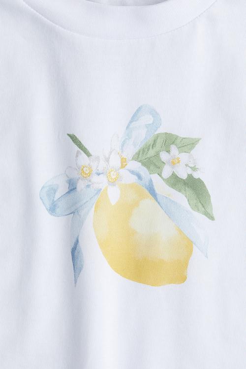 Print-motif T-shirt - white/lemon 