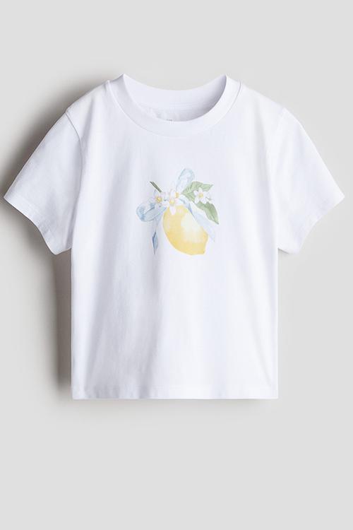 Print-motif T-shirt - white/lemon 
