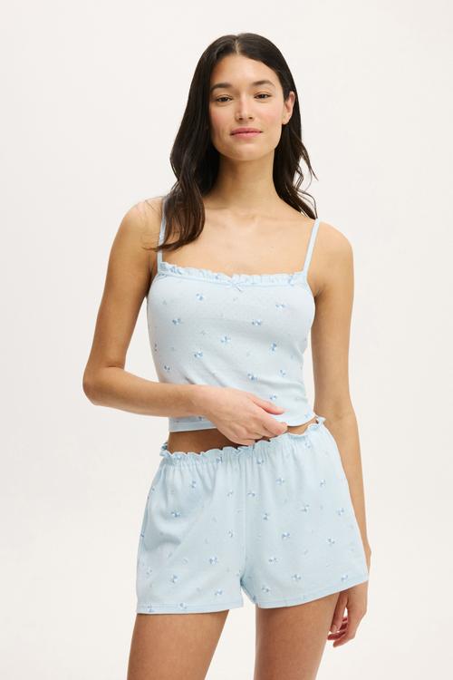 Ruffle pointelle cami - ballad blue aleigha ditsy