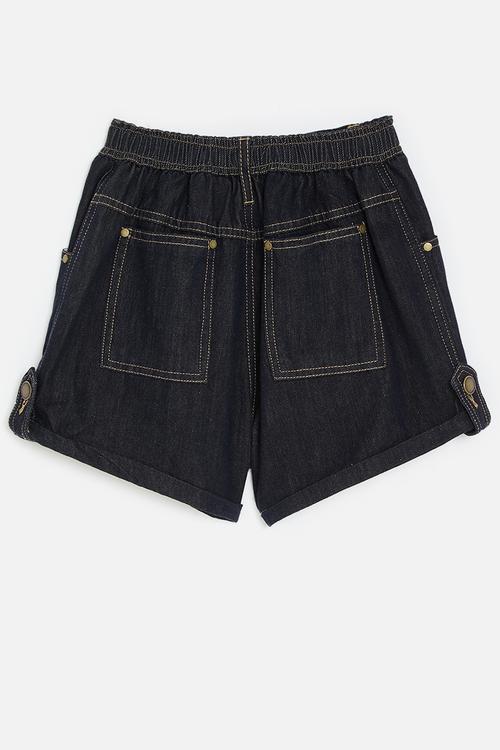 Denim shorts with contrast topstitching - black