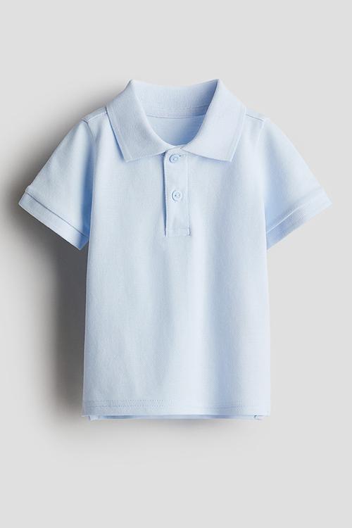 Cotton piqué polo shirt - light blue