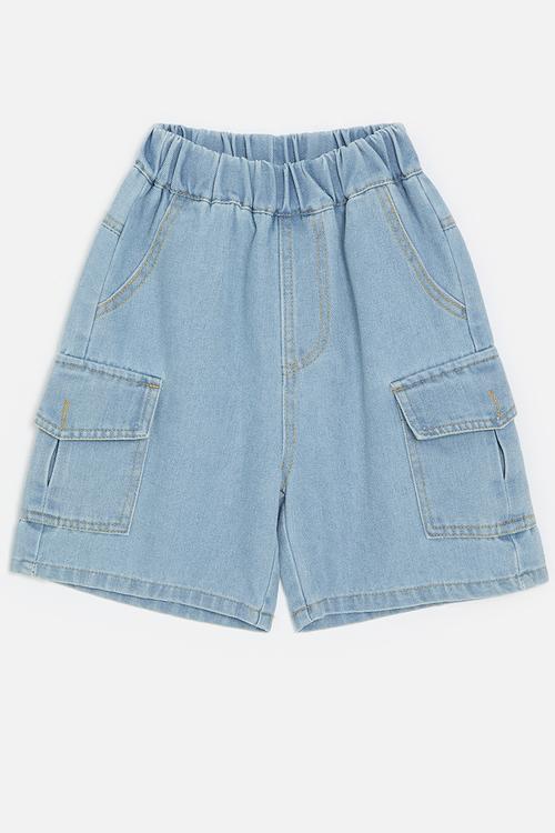 Denim utility shorts - stone wash