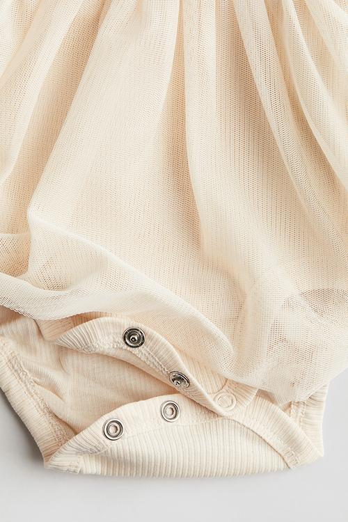 Tulle-skirt bodysuit dress - cream