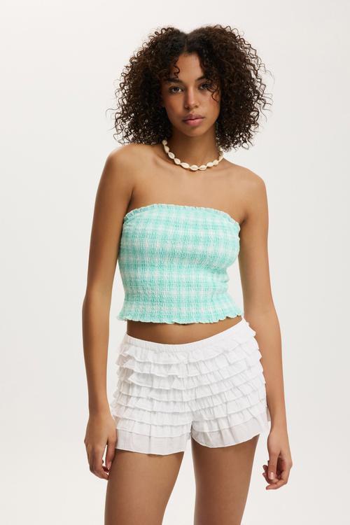Alina shirred tube top - bailey check powder green