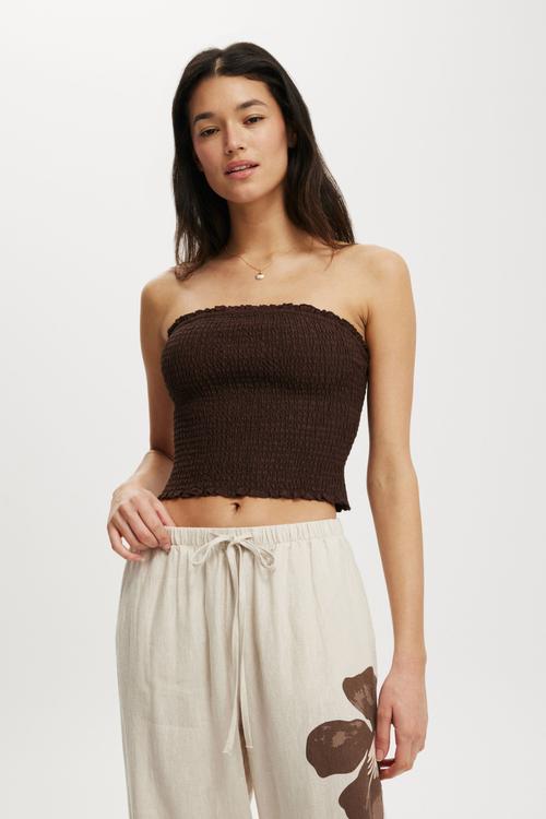 Alina shirred tube top - dark oak