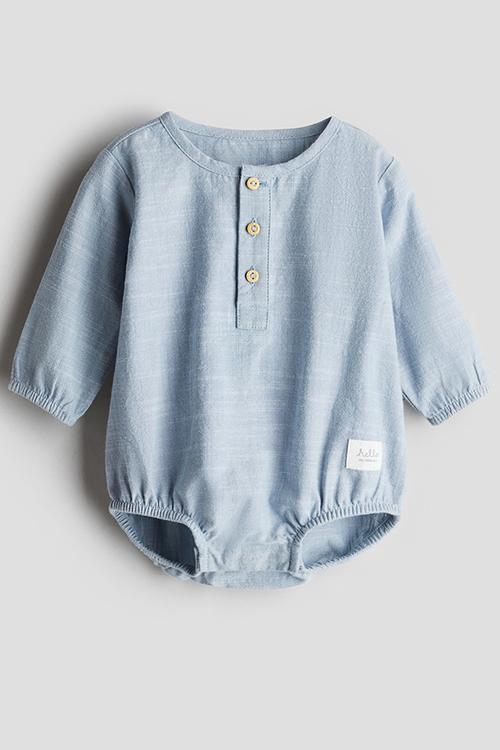 Cotton muslin romper suit - light blue