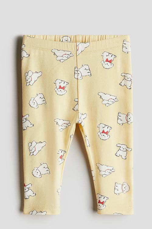 Printed cotton leggings - light yellow dogs